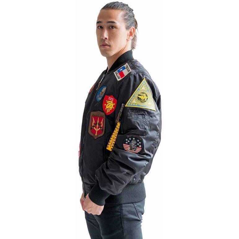 Top Gun Outerwear Large / Black Top Gun Official MA-1 Nylon Jacket with Patches: Embrace Timeless Aviation Style and Comfort