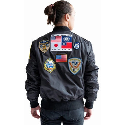 Top Gun Outerwear Large / Black Top Gun Official MA-1 Nylon Jacket with Patches: Embrace Timeless Aviation Style and Comfort