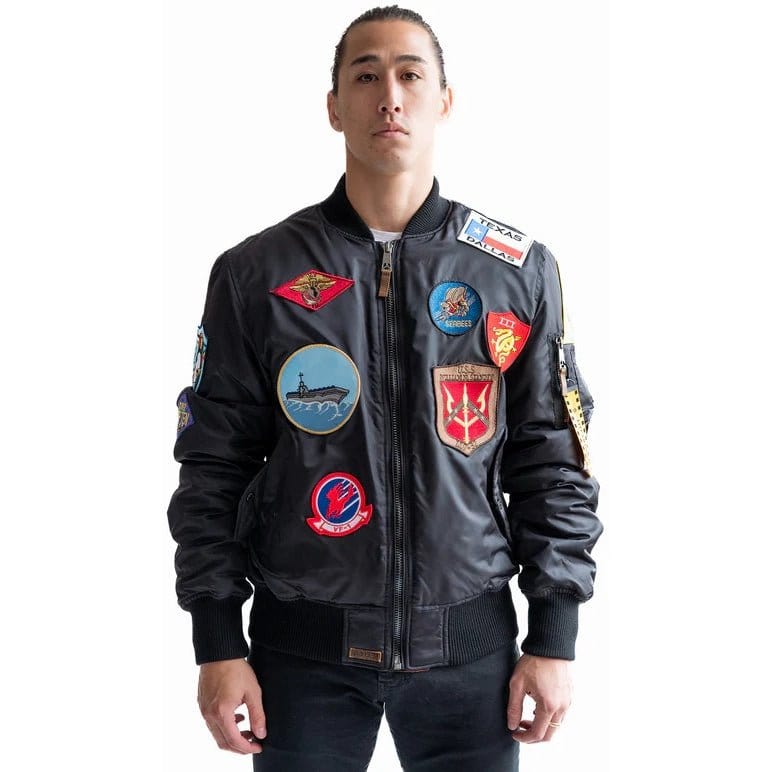 Top Gun Outerwear Large / Black Top Gun Official MA-1 Nylon Jacket with Patches: Embrace Timeless Aviation Style and Comfort