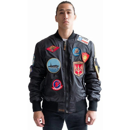 Top Gun Outerwear Large / Black Top Gun Official MA-1 Nylon Jacket with Patches: Embrace Timeless Aviation Style and Comfort