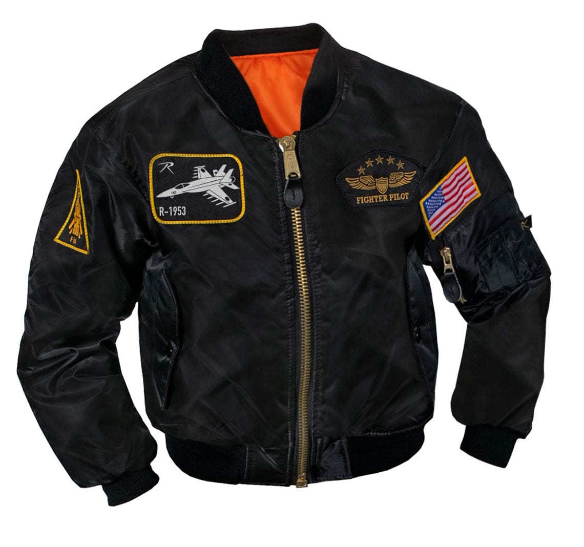 Rothco Outerwear Small / Black Kids Bomber Flight Jacket With Patches