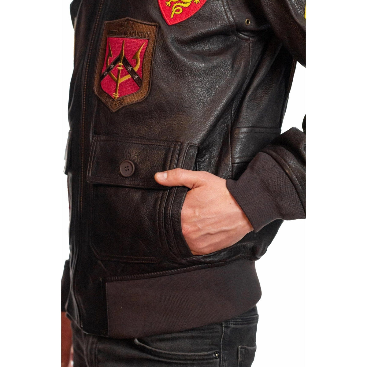 Top Gun Outerwear Small / Brown Top Gun Official G-1 Leather Jacket with Patches: Ultimate Comfort with Italian Goat Skin and Shearling Collar