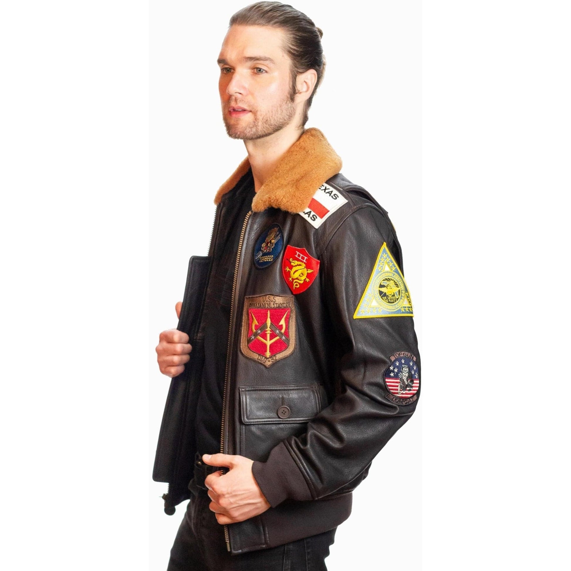 Top Gun Outerwear Small / Brown Top Gun Official G-1 Leather Jacket with Patches: Ultimate Comfort with Italian Goat Skin and Shearling Collar