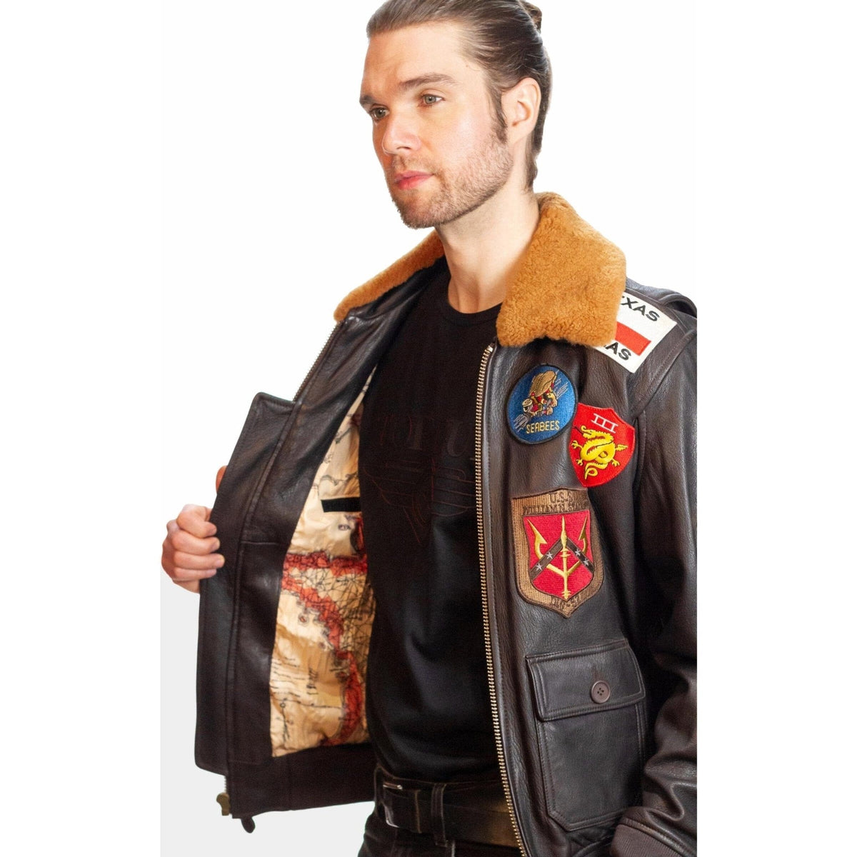 Top Gun Outerwear Small / Brown Top Gun Official G-1 Leather Jacket with Patches: Ultimate Comfort with Italian Goat Skin and Shearling Collar