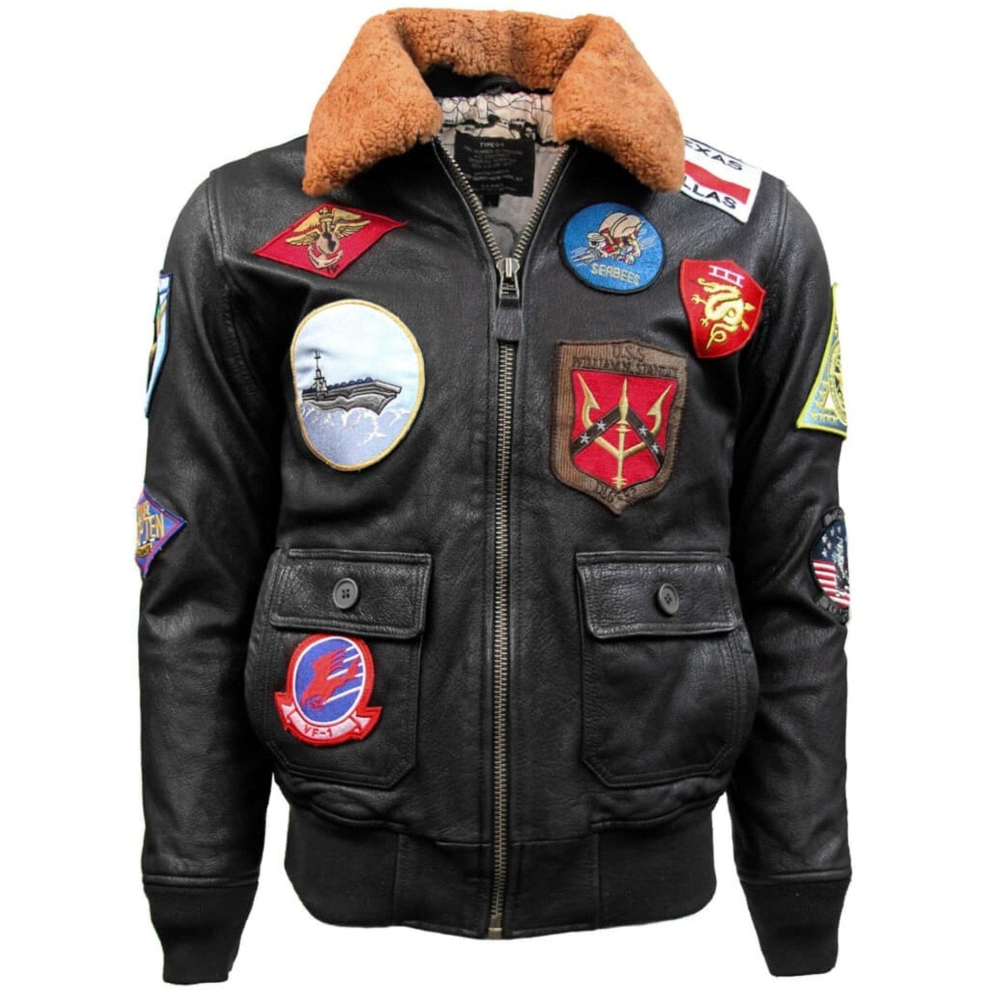 Top Gun Outerwear Small / Brown Top Gun Official G-1 Leather Jacket with Patches: Ultimate Comfort with Italian Goat Skin and Shearling Collar