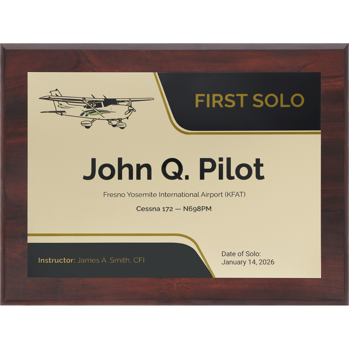PilotMall.com Plaques Personalized First Solo Flight Cessna 172 Achievement 9 x 12 Plaque
