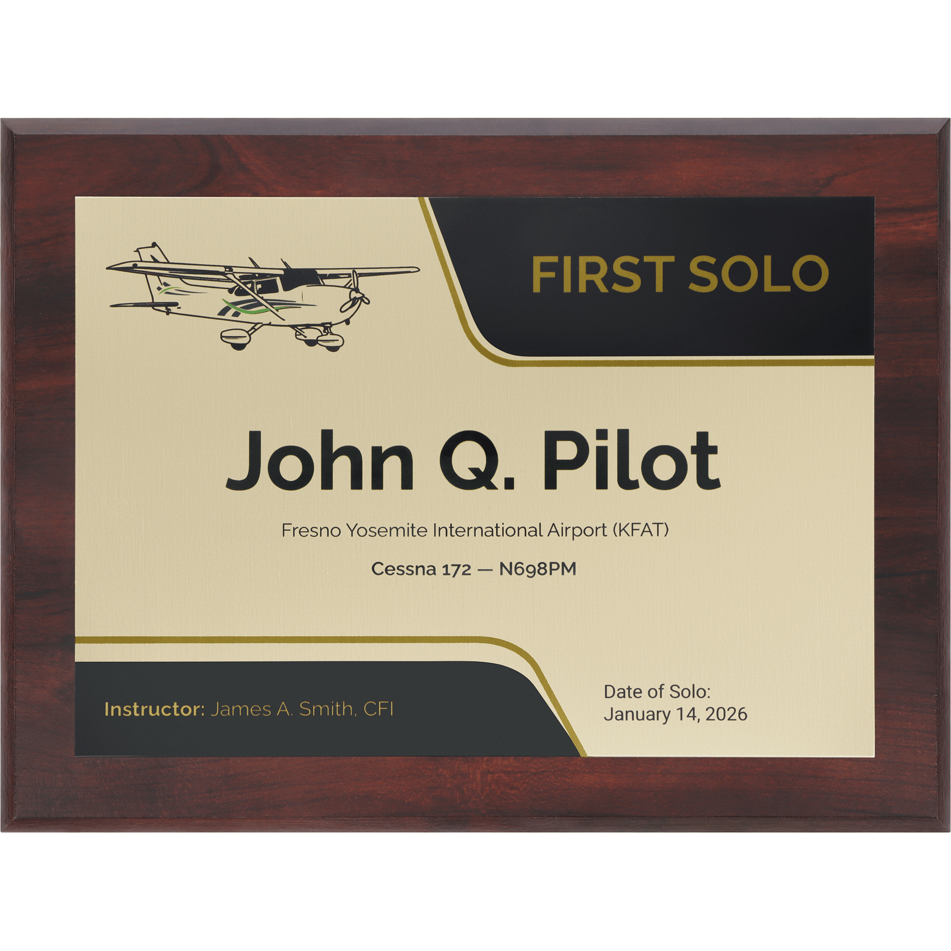 PilotMall.com Plaques Personalized First Solo Flight Cessna 172 Achievement 9 x 12 Plaque