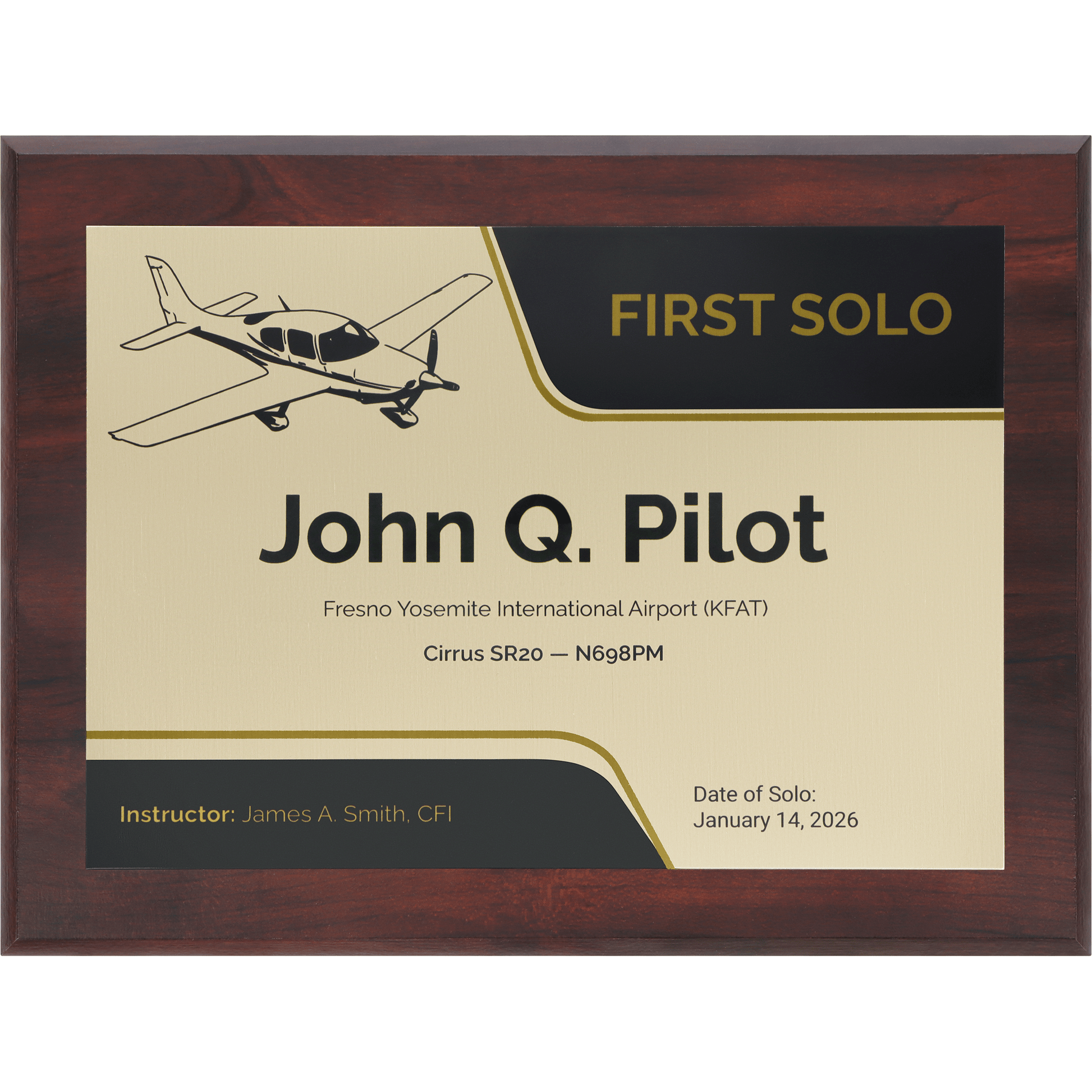 PilotMall.com Plaques Personalized First Solo Flight Cirrus SR20 Achievement 9 x 12 Plaque