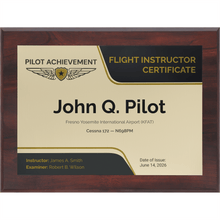 PilotMall.com Plaques Personalized Flight Instructor Wings Achievement 9 x 12 Plaque