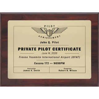 Personalized Pilot Traditional Achievement 9 x 12 Plaque