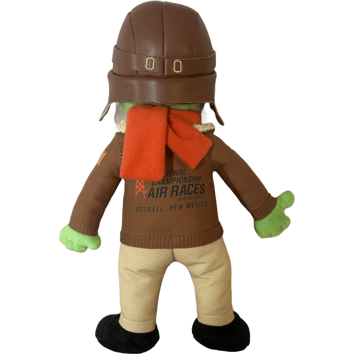 Roswell Air Races Elrod alien mascot plush, 12 inch collectible with red scarf and embroidered event patches