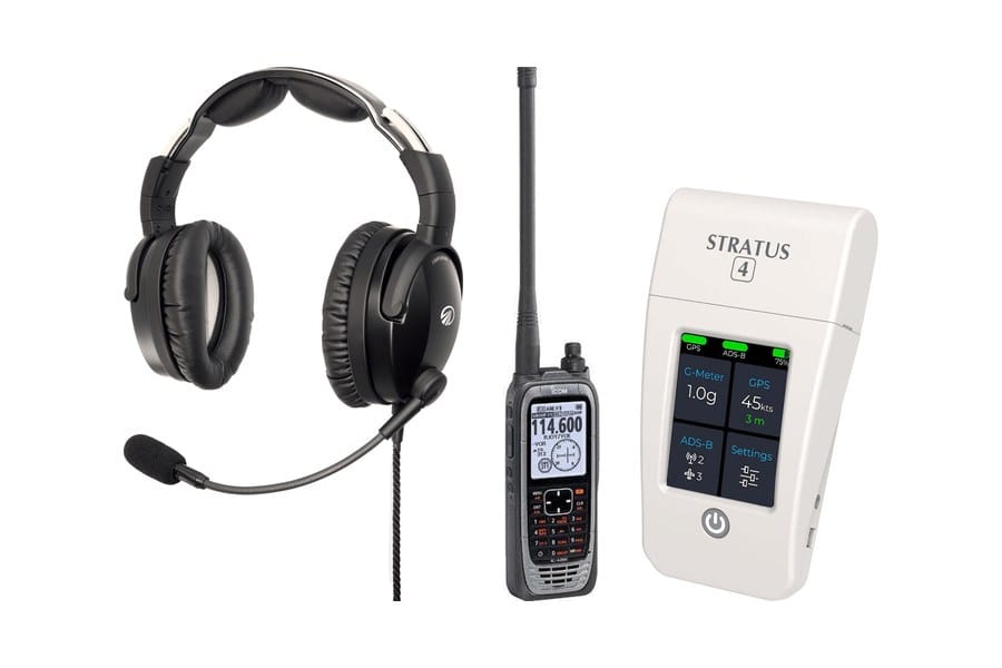 Lightspeed Zulu 4 headset, Icom IC-A25N radio and Stratus 4 ADS-B receiver