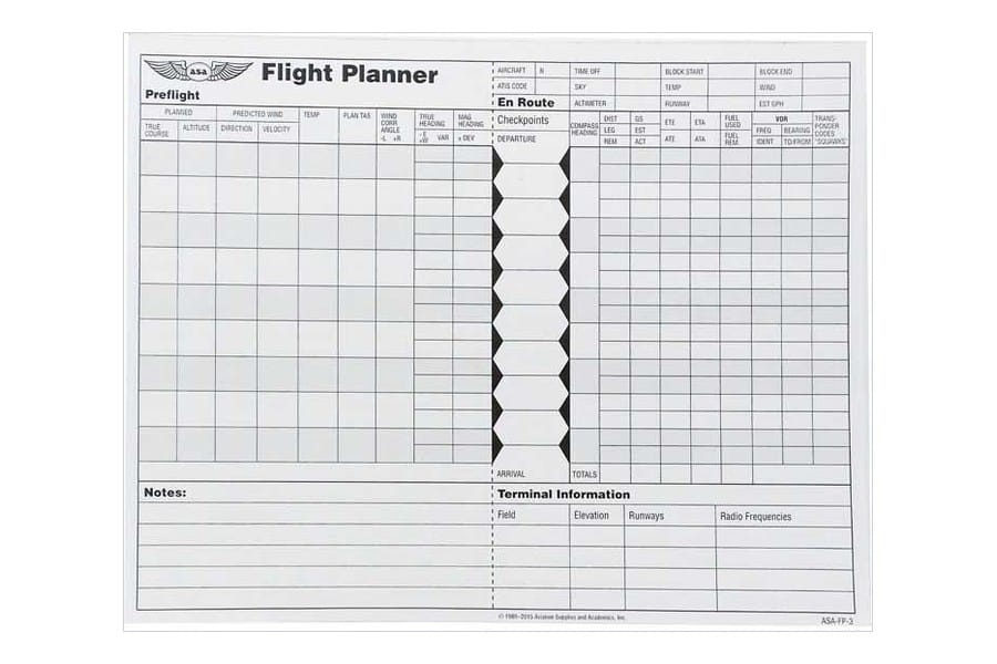 VFR flight planner nav log form