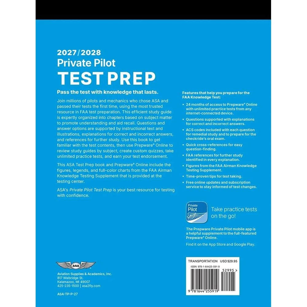 ASA Private Pilot ASA 2027-2028 Private Pilot Test Prep: Book + Prepware Online Practice Tests