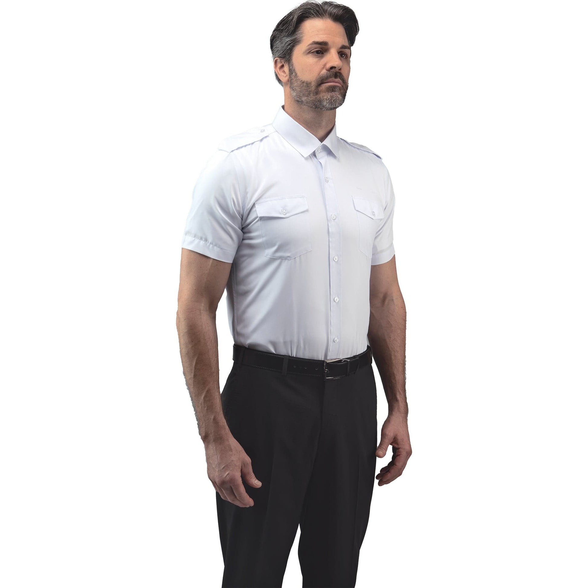 pilot dress shirts Women's Short Sleeve Pilot Shirt - Open Collar - White - Tropo