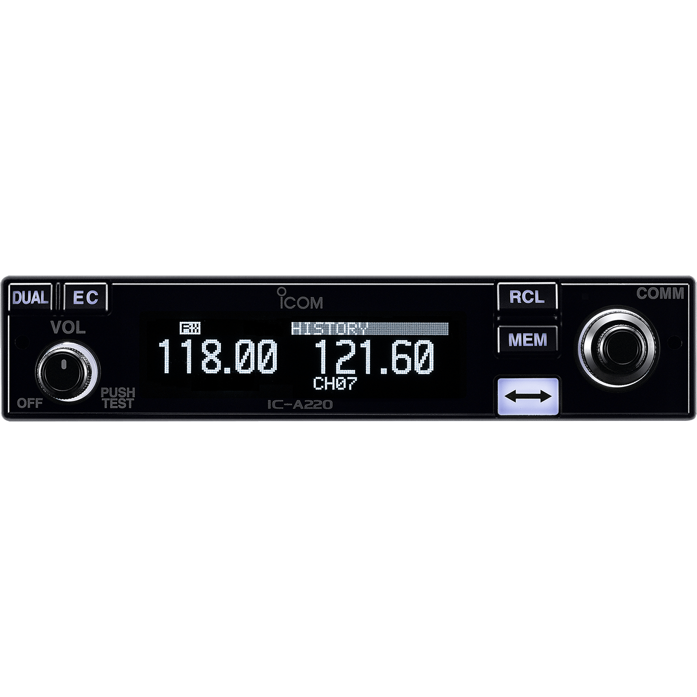 Icom Radios Icom A220T TSO'd Panel Mount VHF Air Band Transceiver with OLED Display (8.33/25 kHz)