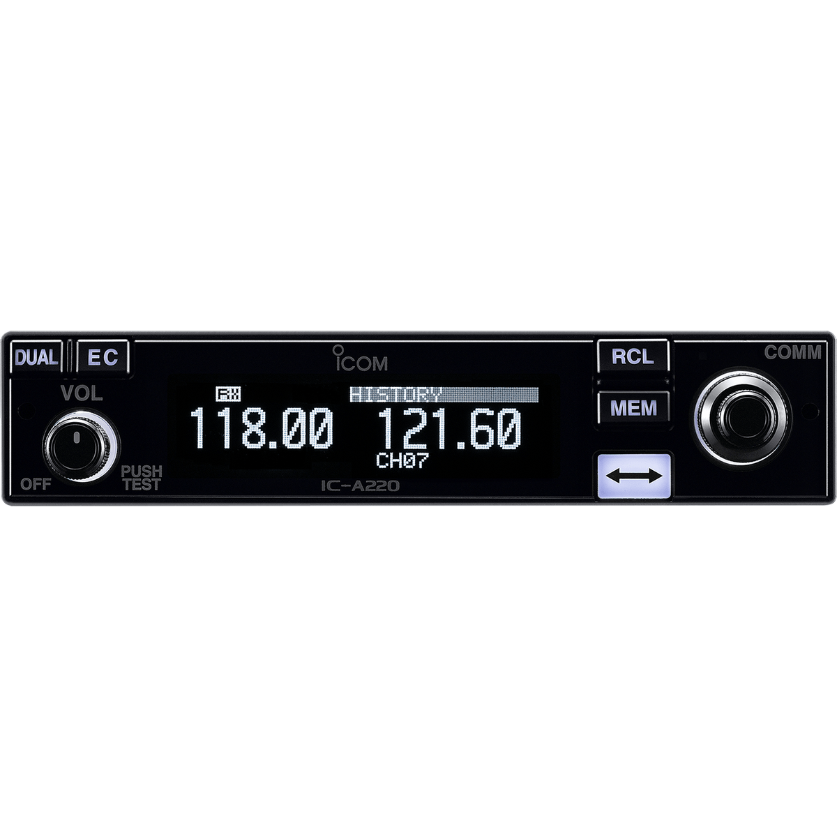 Icom Radios Icom A220T TSO'd Panel Mount VHF Air Band Transceiver with OLED Display (8.33/25 kHz)