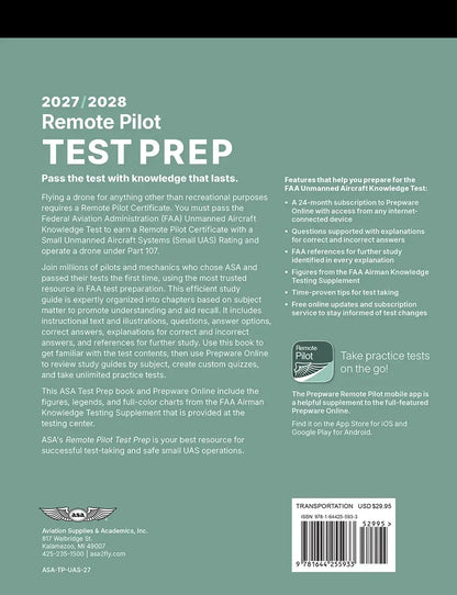 ASA Remote Pilot ASA 2027-2028 Remote Pilot Test Prep (Book, Download, Online): Ace Your FAA Exam