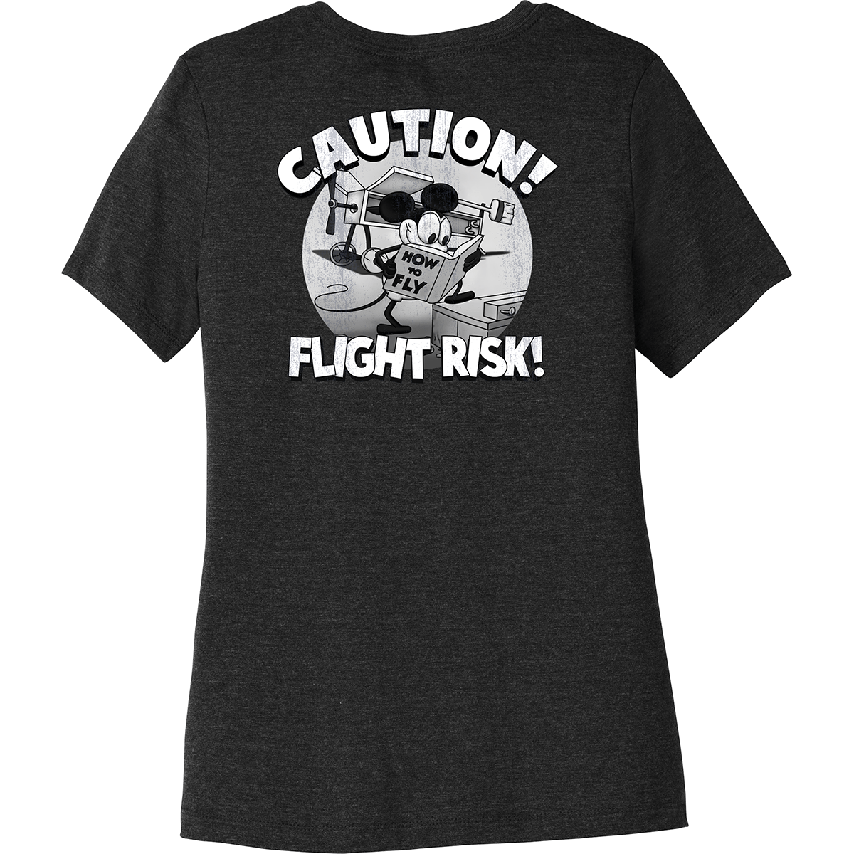 Aeroplane Apparel Company Shirts S / Black Heather Grounded Aviators Society - Caution Flight Risk Women's T-Shirt by Aeroplane Apparel Co.