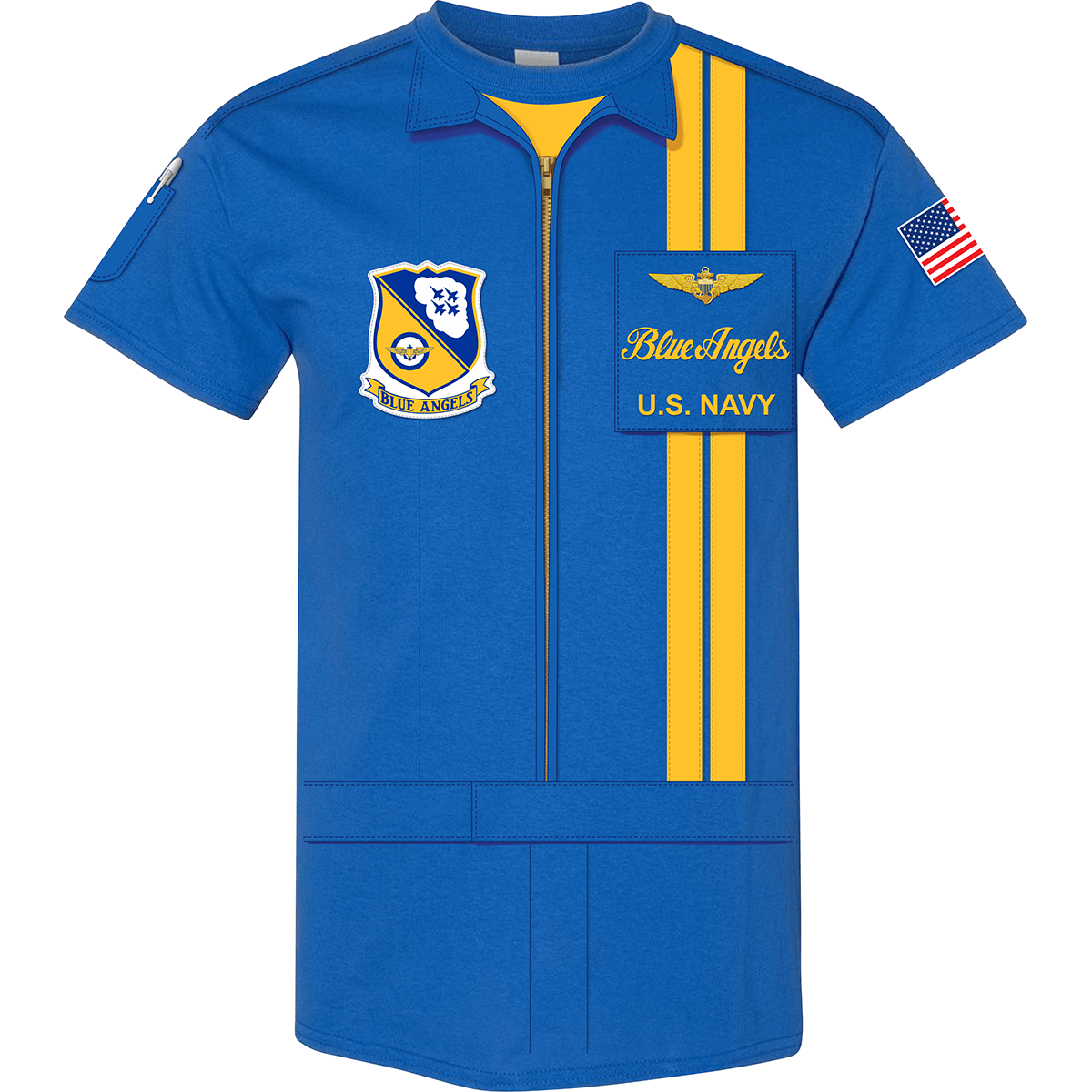 Aeroplane Apparel Company Shirts S / Royal Blue U.S. Navy Blue Angels Flight Suit Kids T-Shirt by Aeroplane Apparel Co.