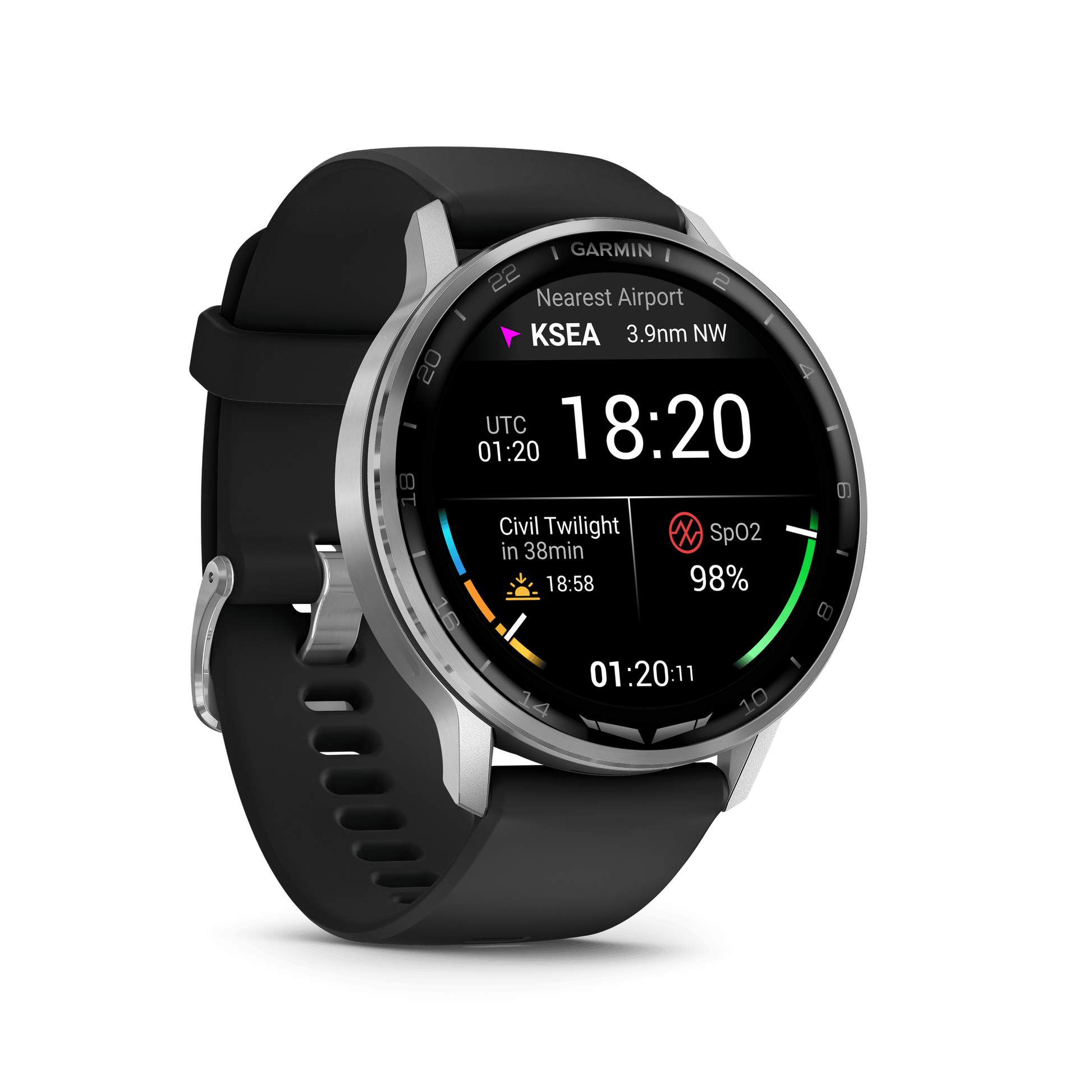 Garmin Watches Garmin D2 Air X15 Aviator Smartwatch – Silver with Black Silicone Band