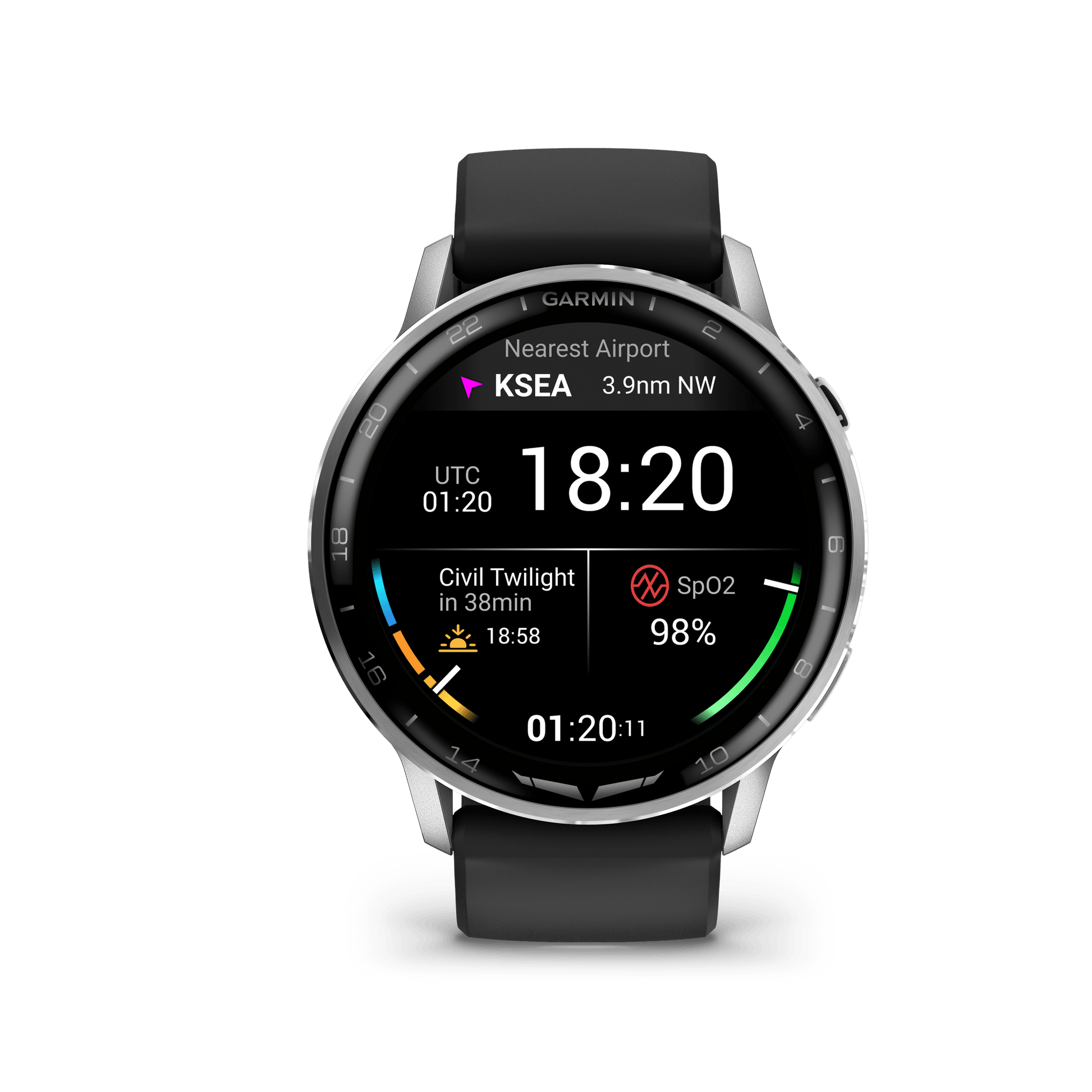 Garmin Watches Garmin D2 Air X15 Aviator Smartwatch – Silver with Black Silicone Band