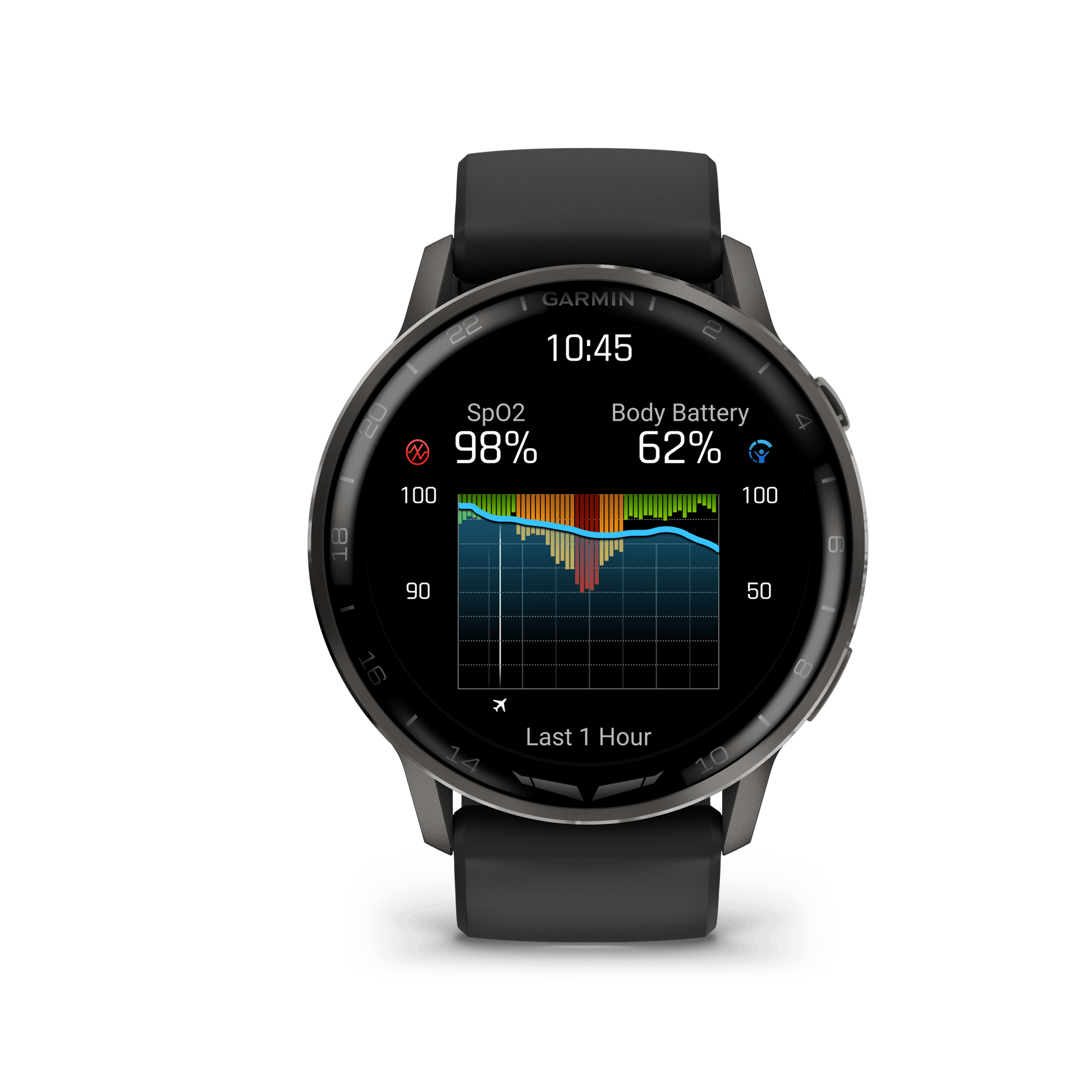 Garmin Watches Garmin D2 Air X15 Aviator Smartwatch: Slate with Black Silicone Band