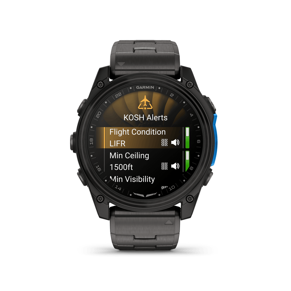 Garmin Watches Garmin D2 Mach 2 Aviator Smartwatch: Carbon Gray DLC Titanium with Vented Titanium Bracelet (51 mm)