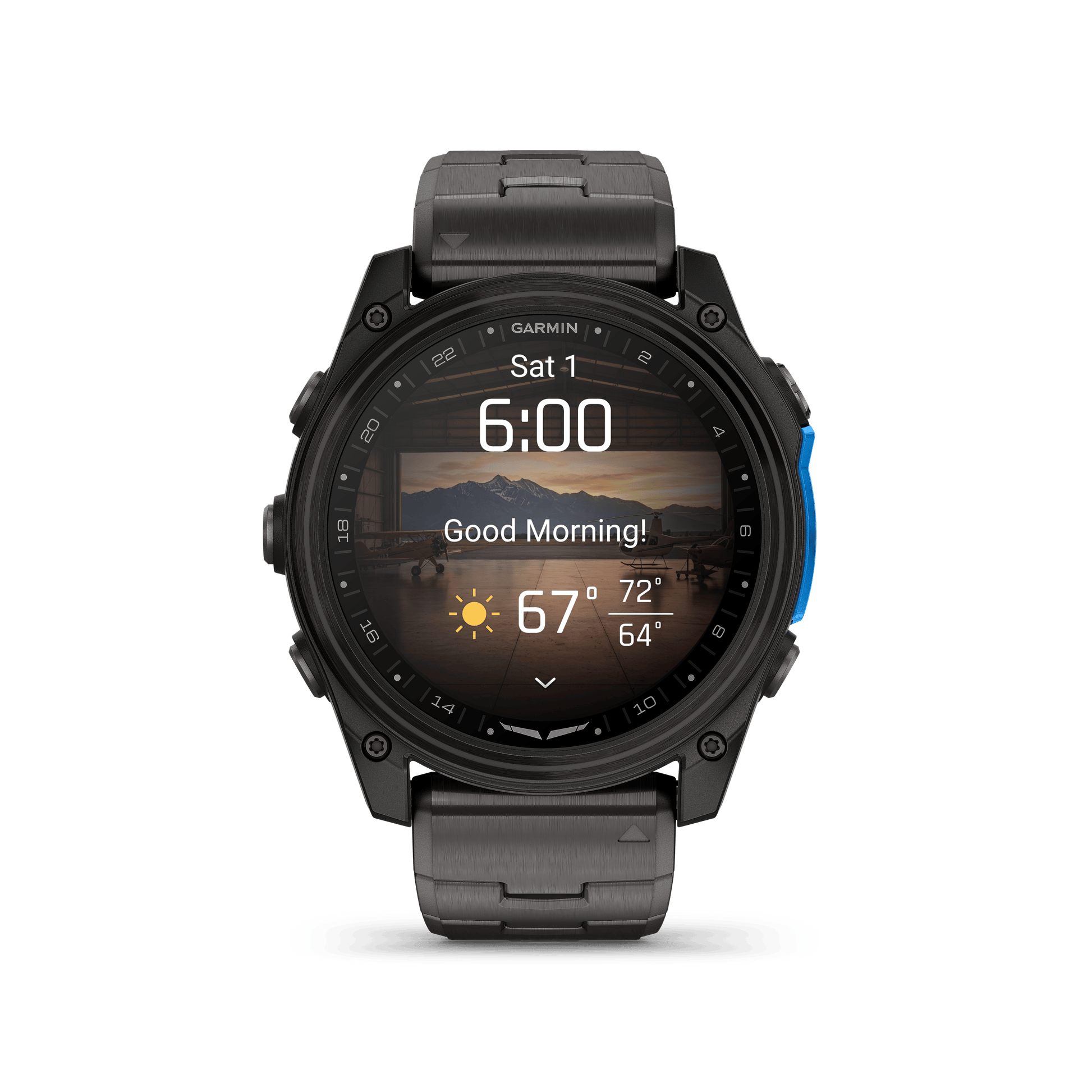 Garmin Watches Garmin D2 Mach 2 Aviator Smartwatch: Carbon Gray DLC Titanium with Vented Titanium Bracelet (51 mm)