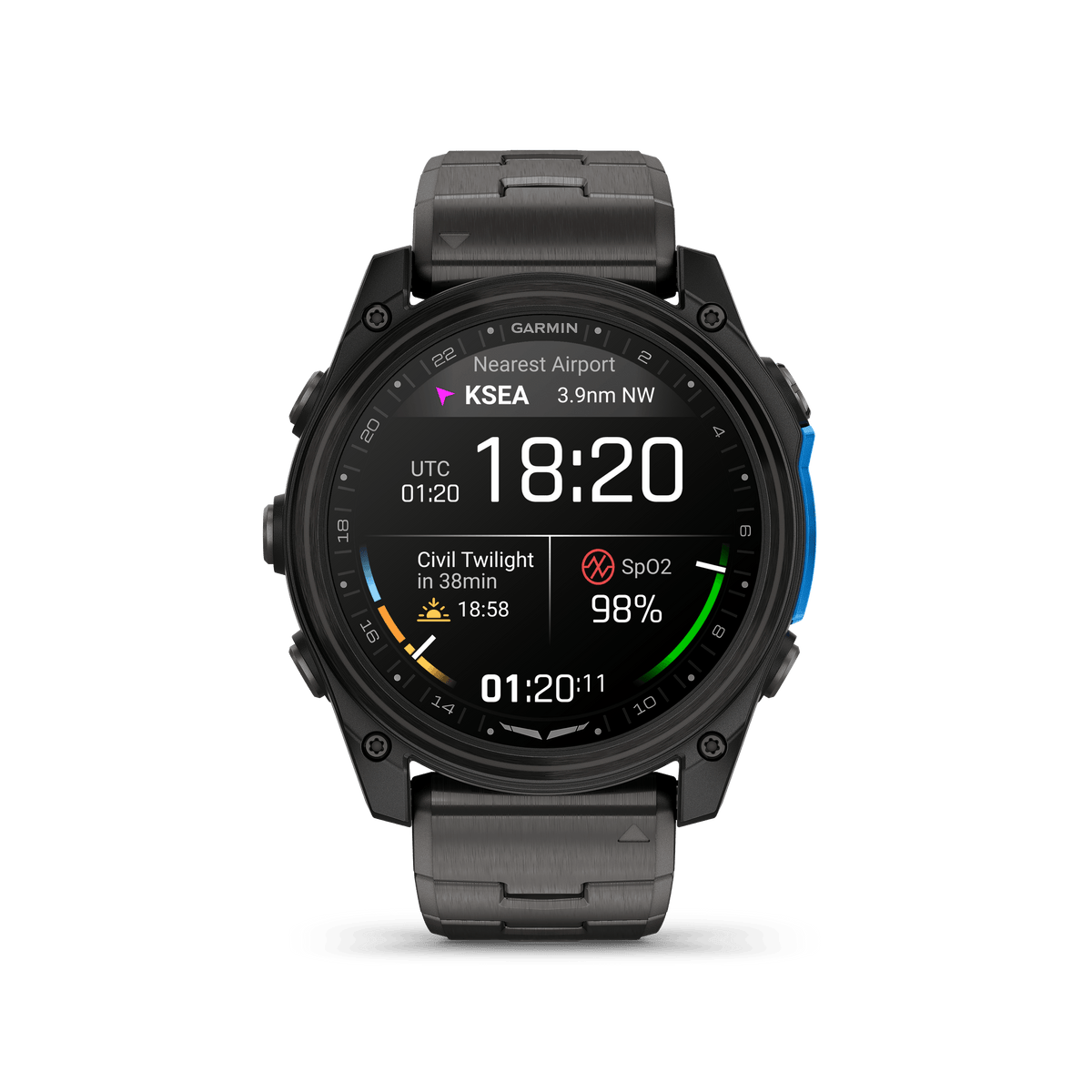 Garmin Watches Garmin D2 Mach 2 Aviator Smartwatch: Carbon Gray DLC Titanium with Vented Titanium Bracelet (51 mm)