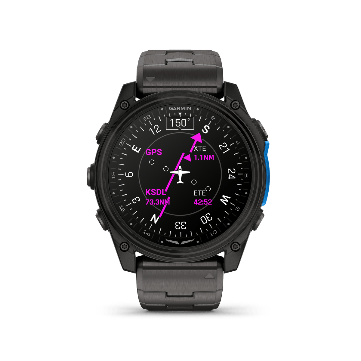 Garmin Watches Garmin D2 Mach 2 Aviator Smartwatch: Carbon Gray DLC Titanium with Vented Titanium Bracelet (51 mm)