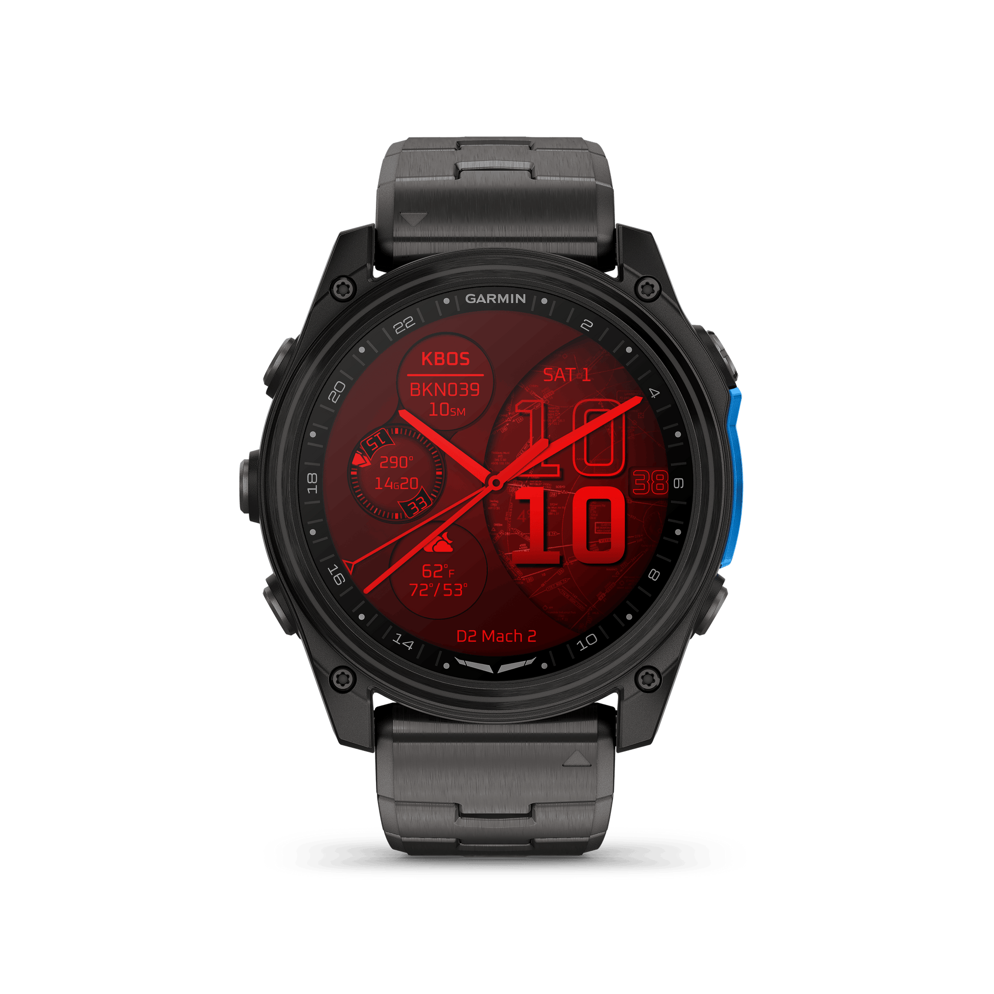 Garmin Watches Garmin D2 Mach 2 Aviator Smartwatch: Carbon Gray DLC Titanium with Vented Titanium Bracelet (51 mm)