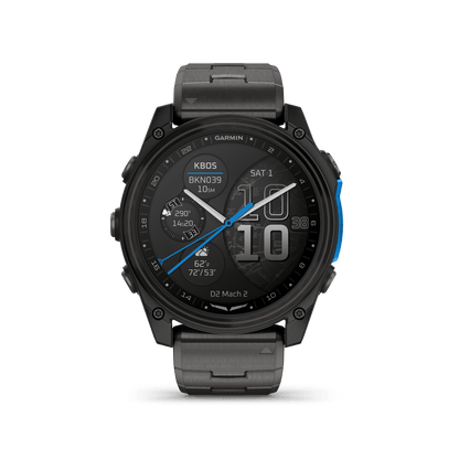 Garmin Watches Garmin D2 Mach 2 Aviator Smartwatch: Carbon Gray DLC Titanium with Vented Titanium Bracelet (51 mm)