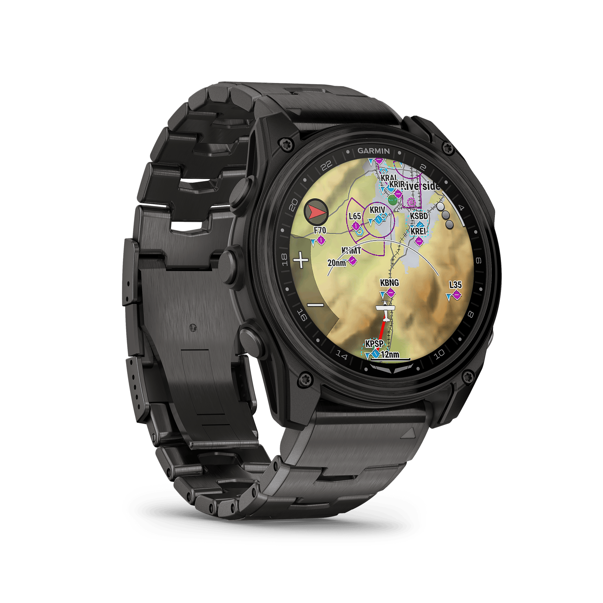 Garmin Watches Garmin D2 Mach 2 Aviator Smartwatch: Carbon Gray DLC Titanium with Vented Titanium Bracelet (51 mm)