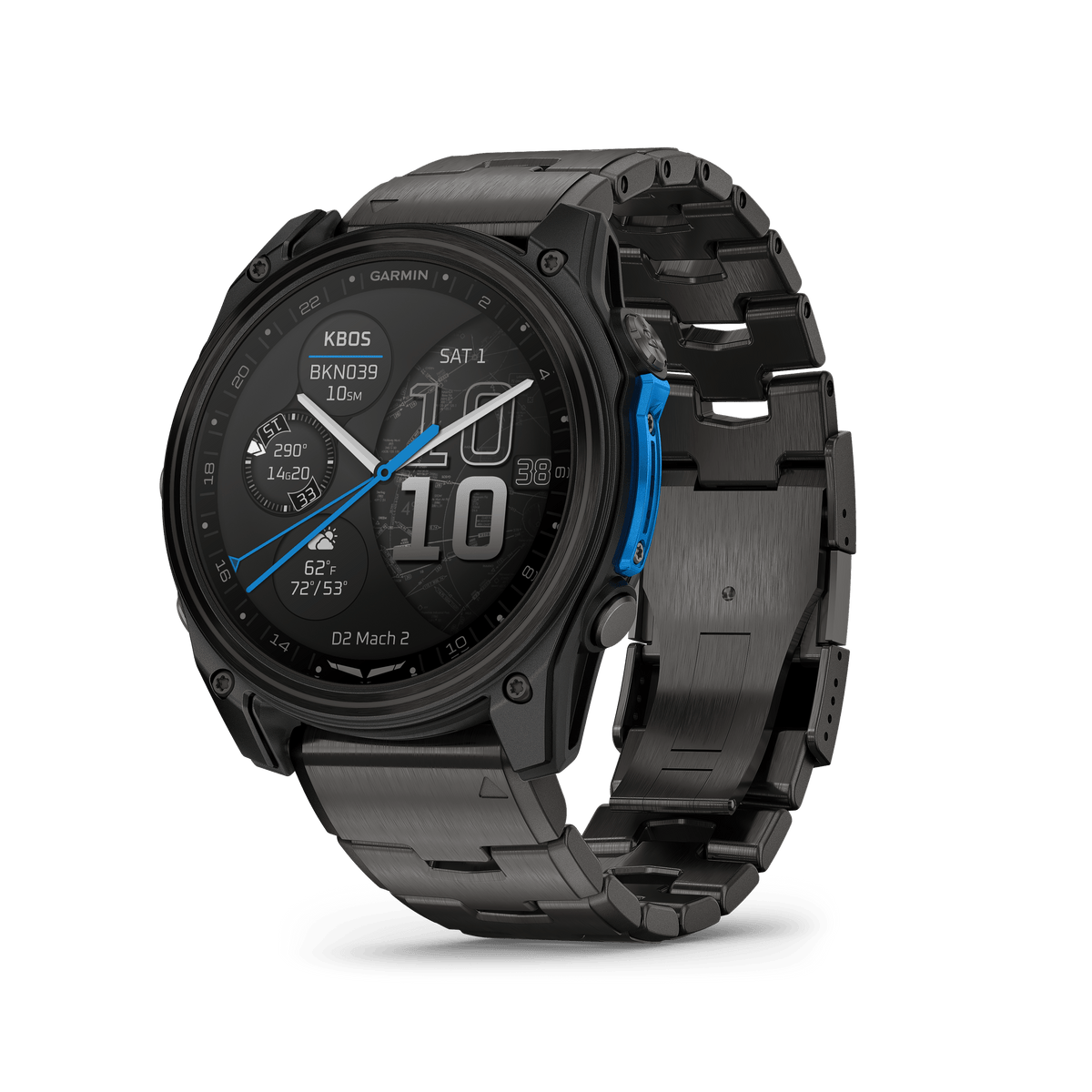 Garmin Watches Garmin D2 Mach 2 Aviator Smartwatch: Carbon Gray DLC Titanium with Vented Titanium Bracelet (51 mm)