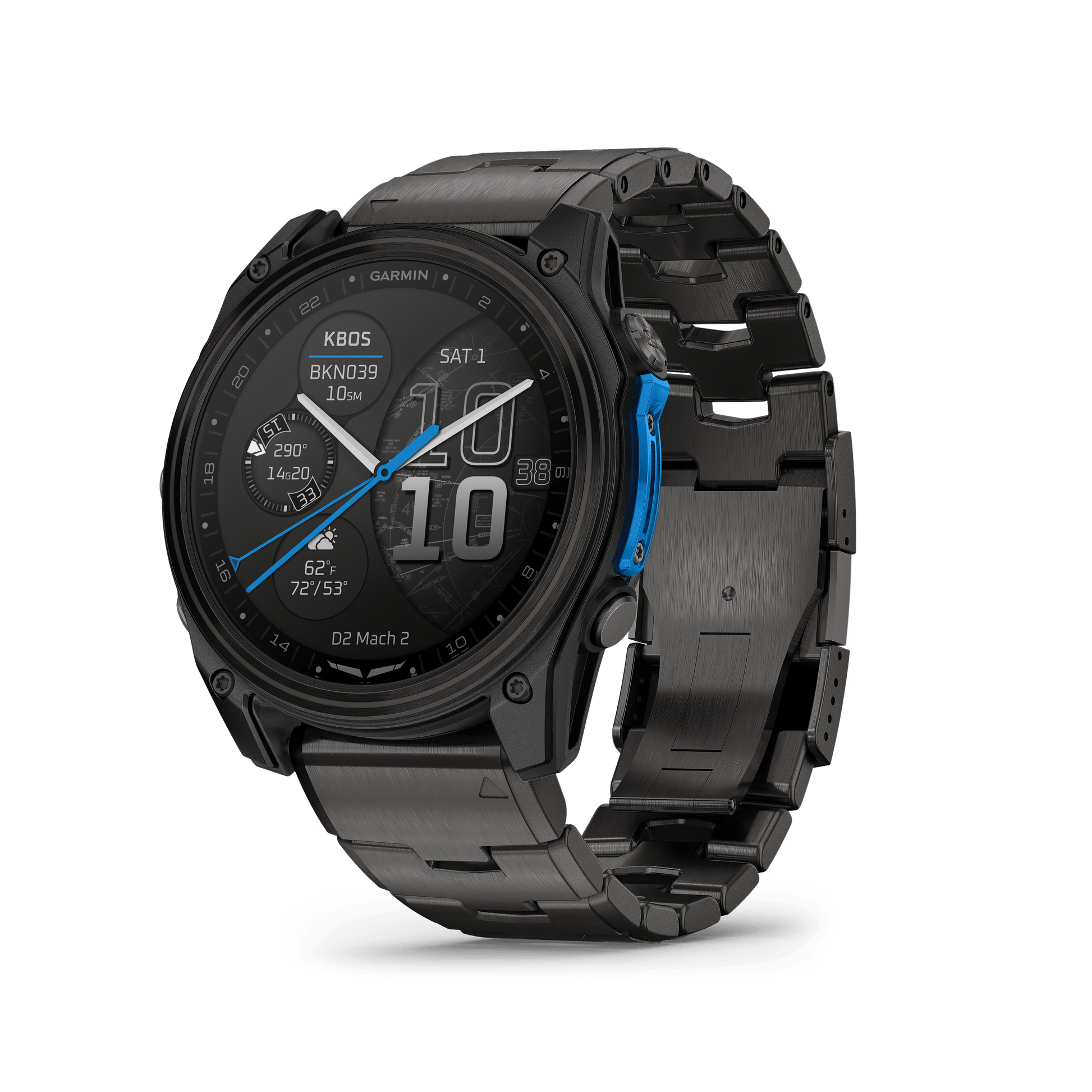 Garmin Watches Garmin D2 Mach 2 Aviator Smartwatch: Carbon Gray DLC Titanium with Vented Titanium Bracelet (51 mm)