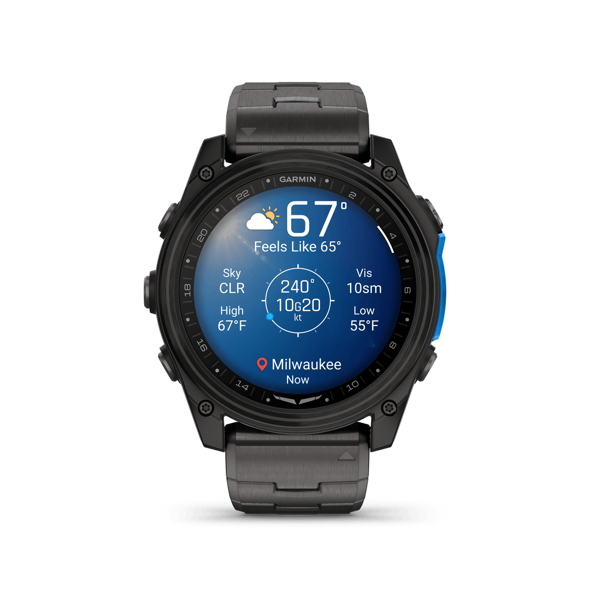 Garmin Watches Garmin D2 Mach 2 Aviator Smartwatch: Carbon Gray DLC Titanium with Vented Titanium Bracelet (51 mm)