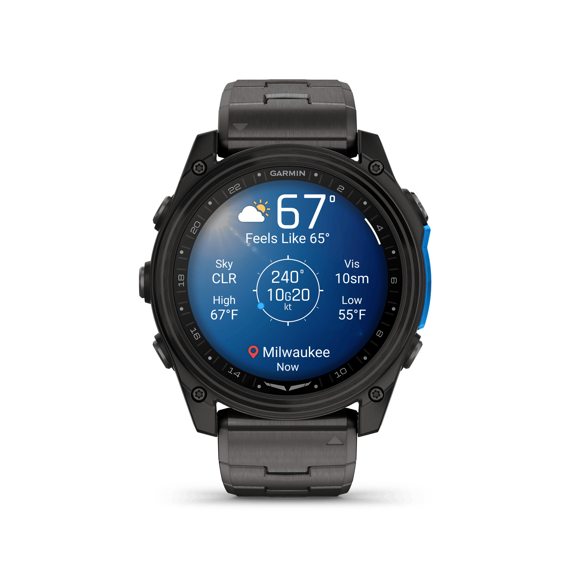 Garmin Watches Garmin D2 Mach 2 Aviator Smartwatch: Carbon Gray DLC Titanium with Vented Titanium Bracelet (51 mm)