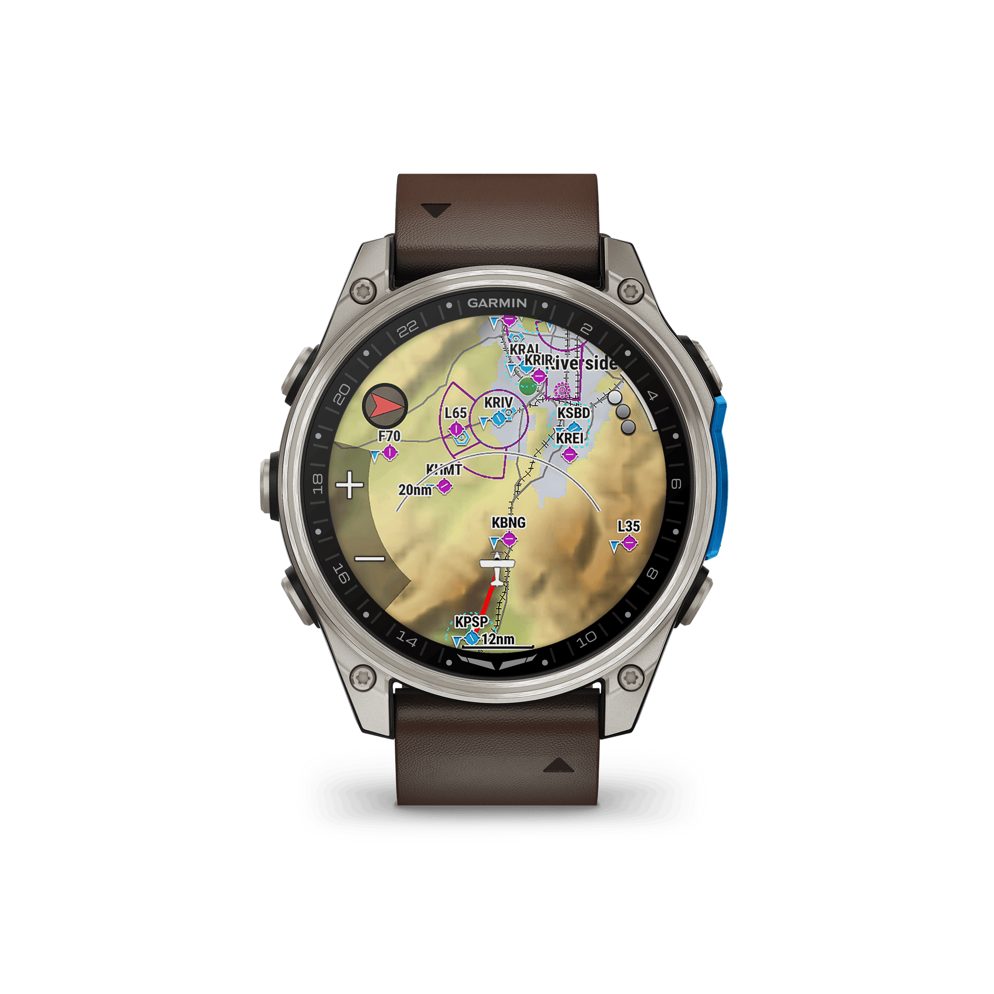 Garmin Watches Garmin D2 Mach 2 Aviator Smartwatch: Titanium with Oxford Brown Leather Band (47 mm)