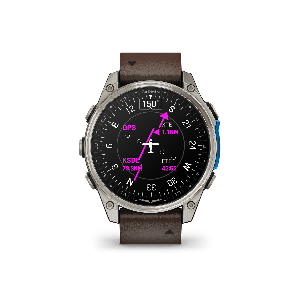 Garmin Watches Garmin D2 Mach 2 Aviator Smartwatch: Titanium with Oxford Brown Leather Band (47 mm)