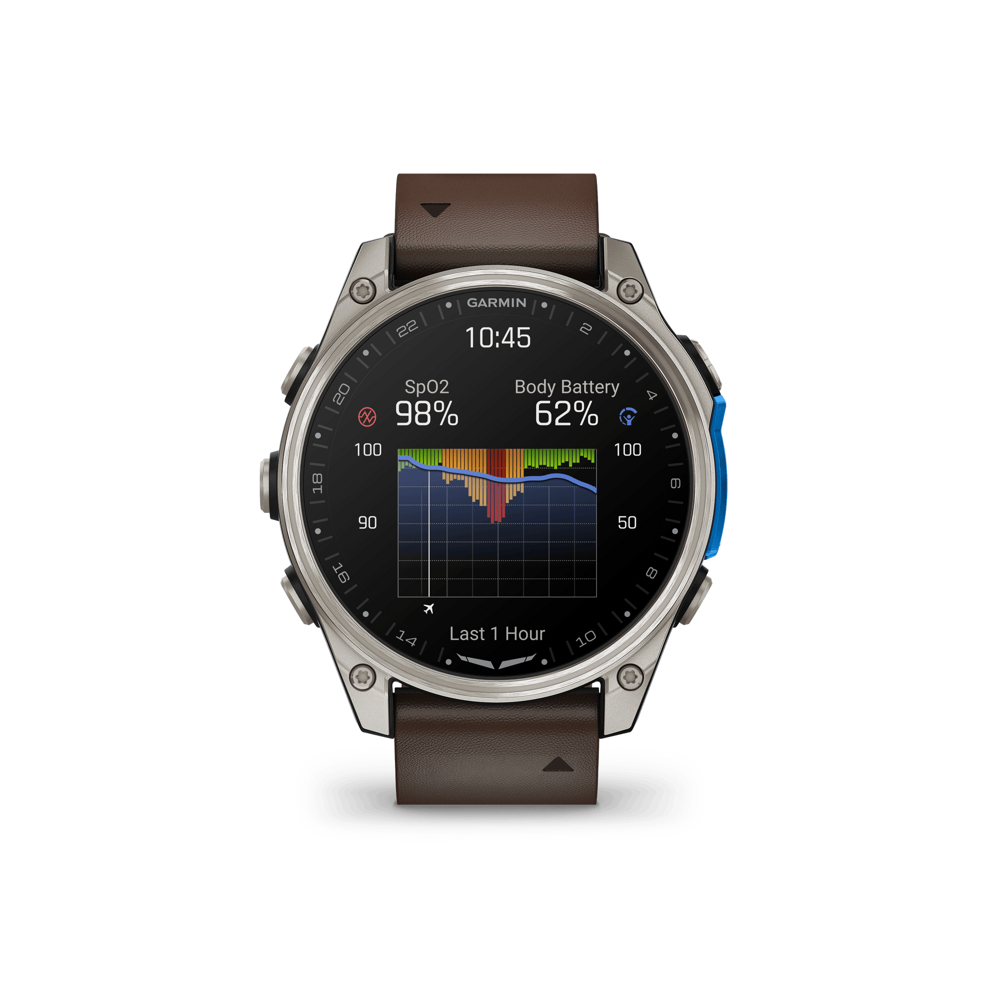 Garmin Watches Garmin D2 Mach 2 Aviator Smartwatch: Titanium with Oxford Brown Leather Band (47 mm)