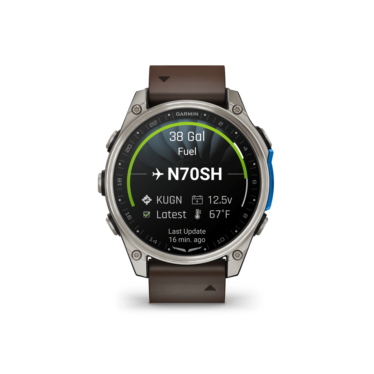 Garmin Watches Garmin D2 Mach 2 Aviator Smartwatch: Titanium with Oxford Brown Leather Band (47 mm)