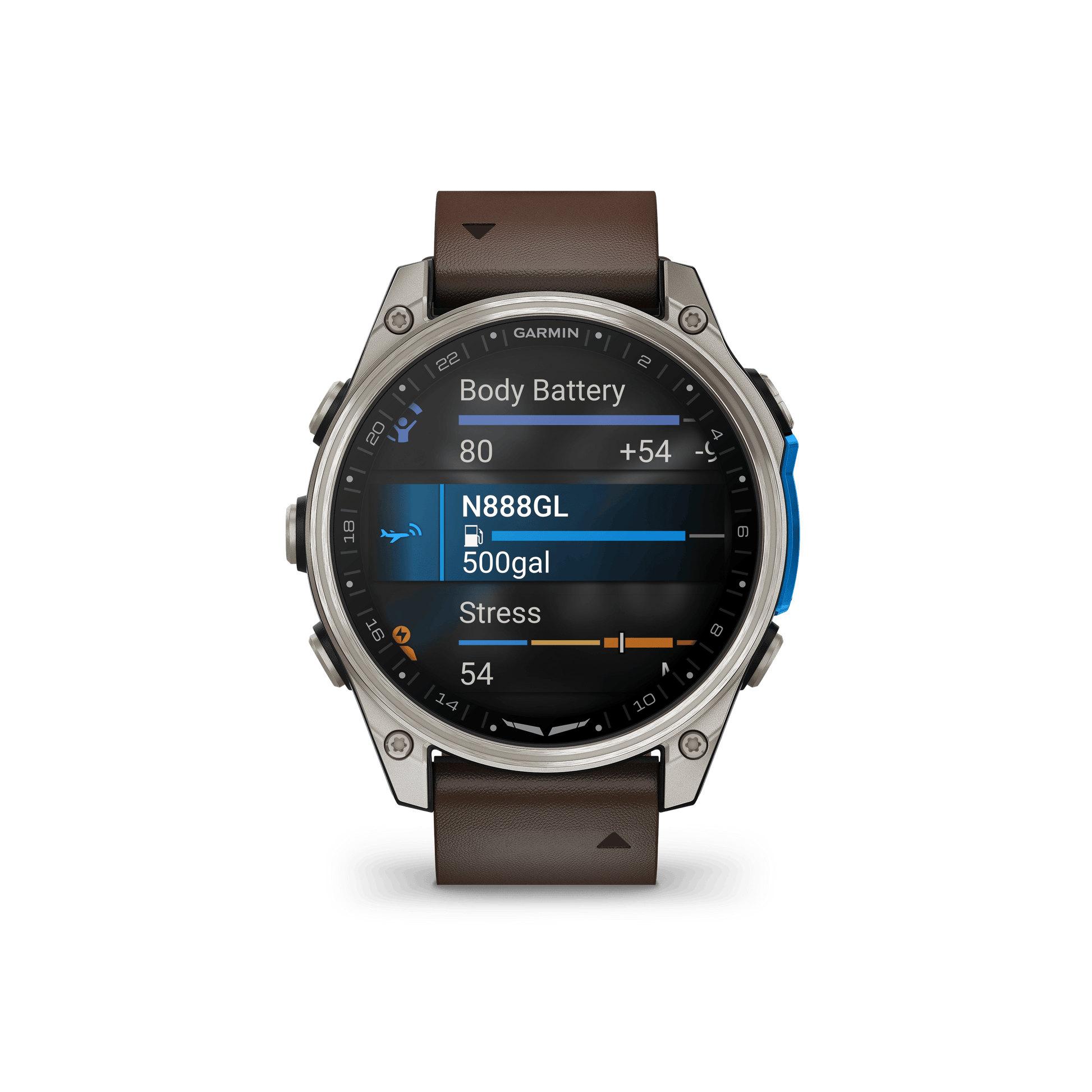 Garmin Watches Garmin D2 Mach 2 Aviator Smartwatch: Titanium with Oxford Brown Leather Band (47 mm)