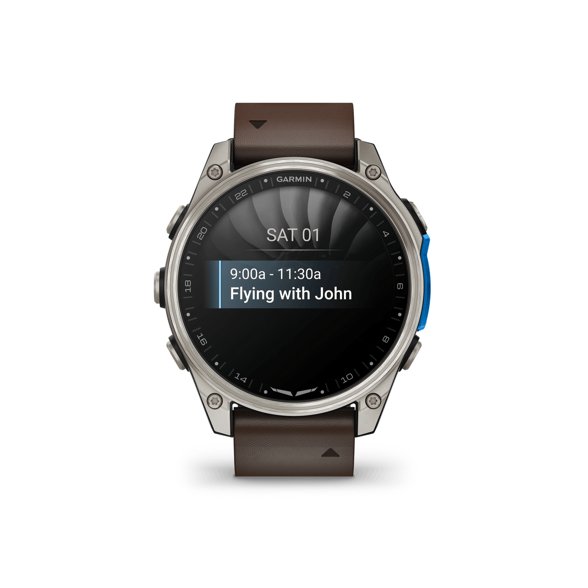 Garmin Watches Garmin D2 Mach 2 Aviator Smartwatch: Titanium with Oxford Brown Leather Band (47 mm)