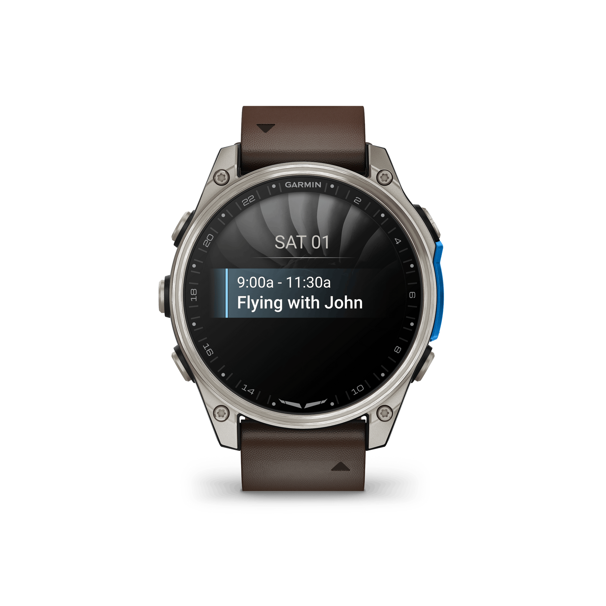 Garmin Watches Garmin D2 Mach 2 Aviator Smartwatch: Titanium with Oxford Brown Leather Band (47 mm)