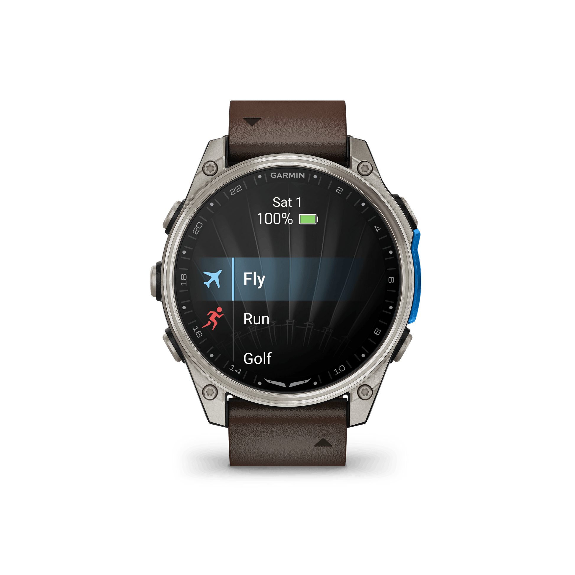 Garmin Watches Garmin D2 Mach 2 Aviator Smartwatch: Titanium with Oxford Brown Leather Band (47 mm)