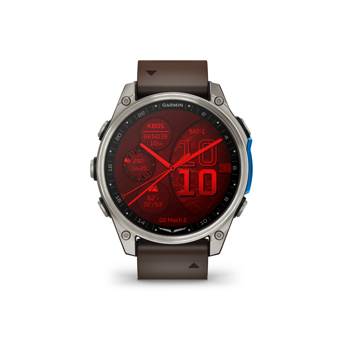 Garmin Watches Garmin D2 Mach 2 Aviator Smartwatch: Titanium with Oxford Brown Leather Band (47 mm)