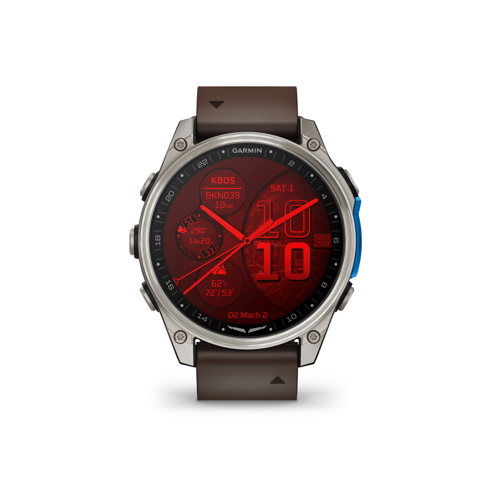 Garmin Watches Garmin D2 Mach 2 Aviator Smartwatch: Titanium with Oxford Brown Leather Band (47 mm)