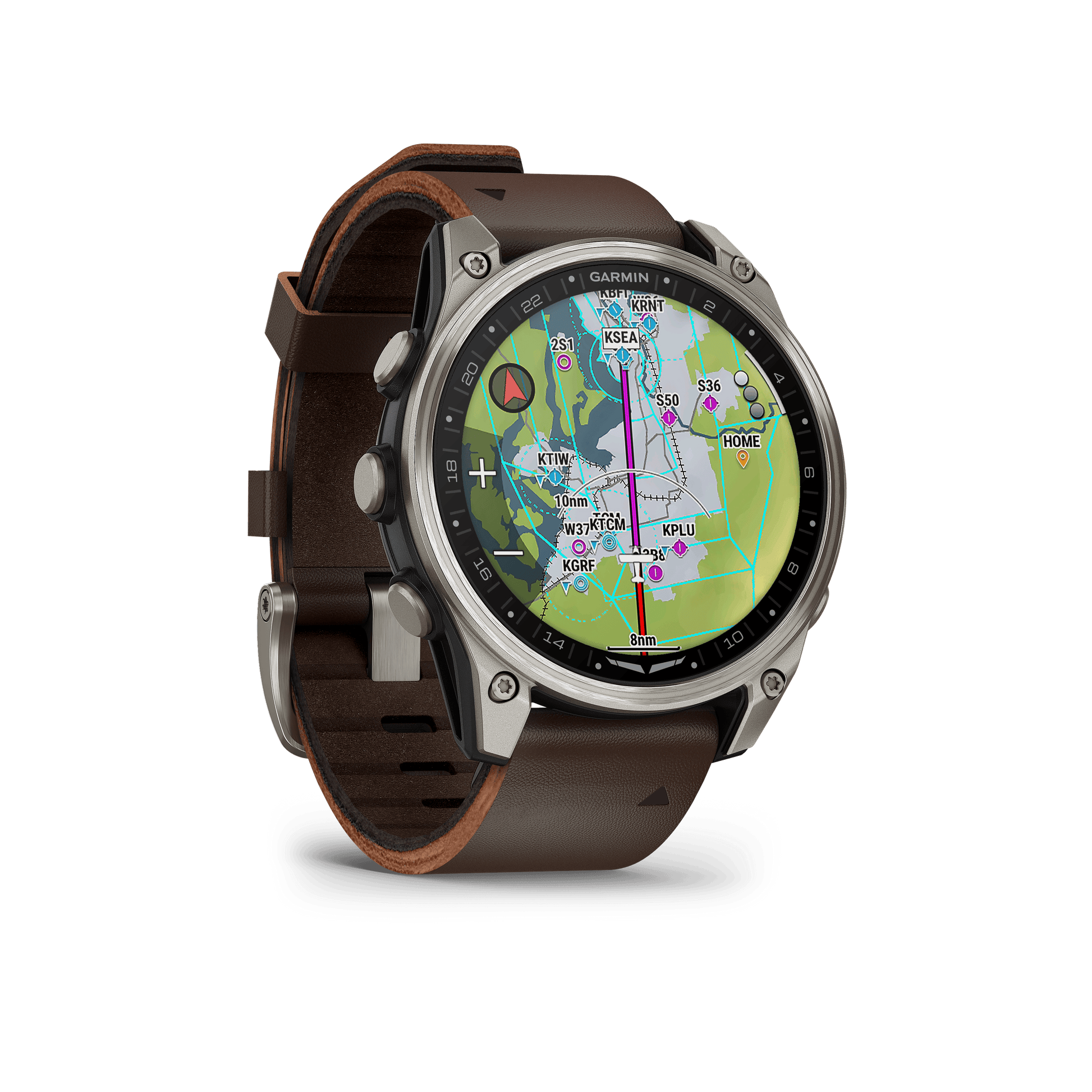 Garmin Watches Garmin D2 Mach 2 Aviator Smartwatch: Titanium with Oxford Brown Leather Band (47 mm)