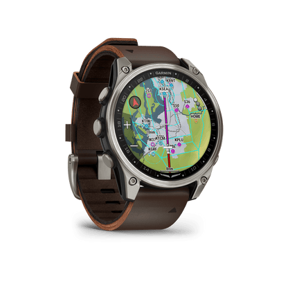 Garmin Watches Garmin D2 Mach 2 Aviator Smartwatch: Titanium with Oxford Brown Leather Band (47 mm)